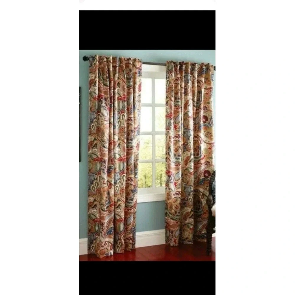 Pier 1 Multicolor Paisley Grommet Curtain Panel - Navy, Gold, Rust, Cream, Green